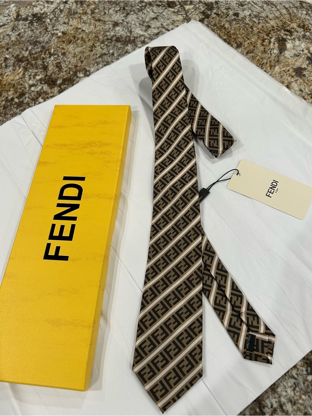 Fendi Brown & Black FF Monogram Silk Tie